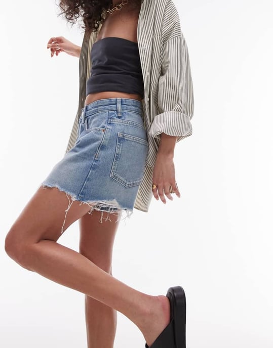 Topshop – Blå denimshorts med A-linjeform och slitningar - Image 4