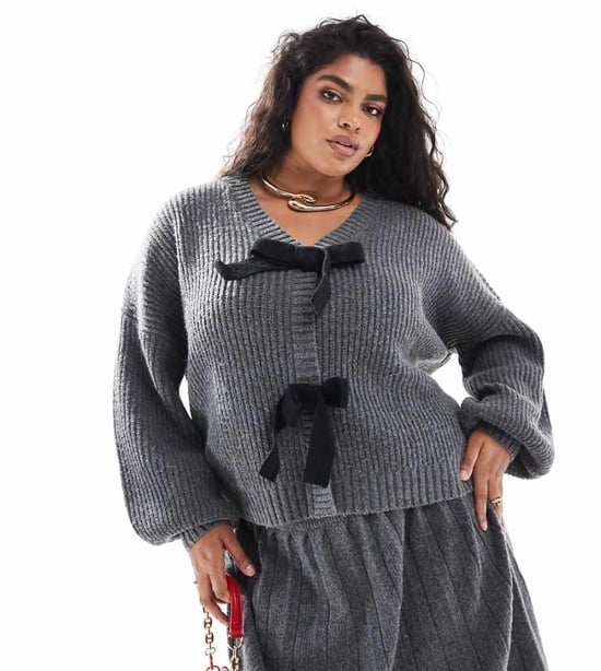 In The Style Plus knitted pleated mini skirt co-ord in charcoal - Image 1