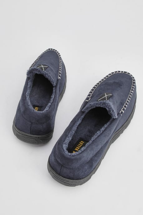 Navy Faux Fur Lined Moccasin Slippers - Image 5