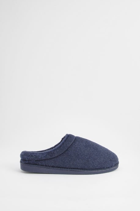 Navy Faux Fur Lined Mule Slippers - Image 2