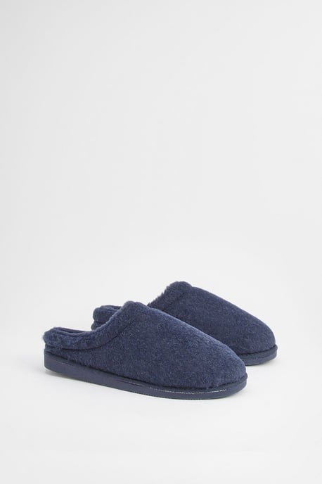 Navy Faux Fur Lined Mule Slippers - Image 3