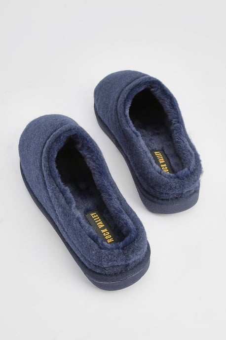 Navy Faux Fur Lined Mule Slippers - Image 4