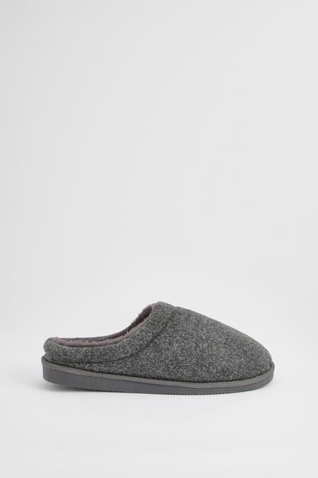 Charcoal Faux Fur Lined Mule Slippers - Image 2