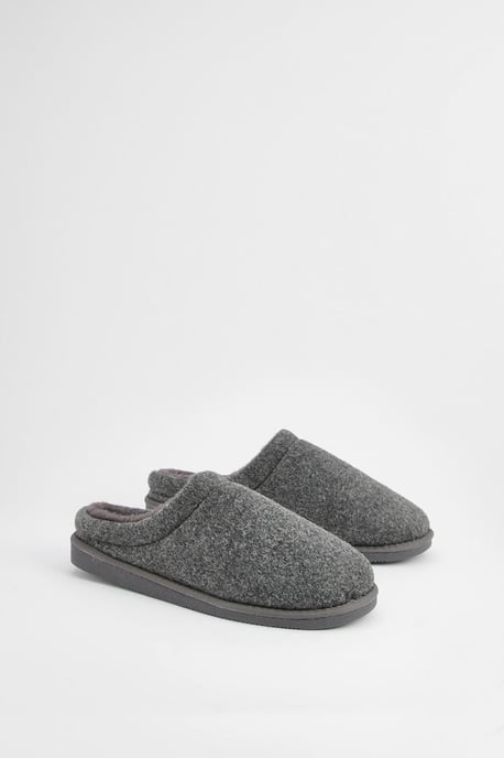 Charcoal Faux Fur Lined Mule Slippers - Image 3