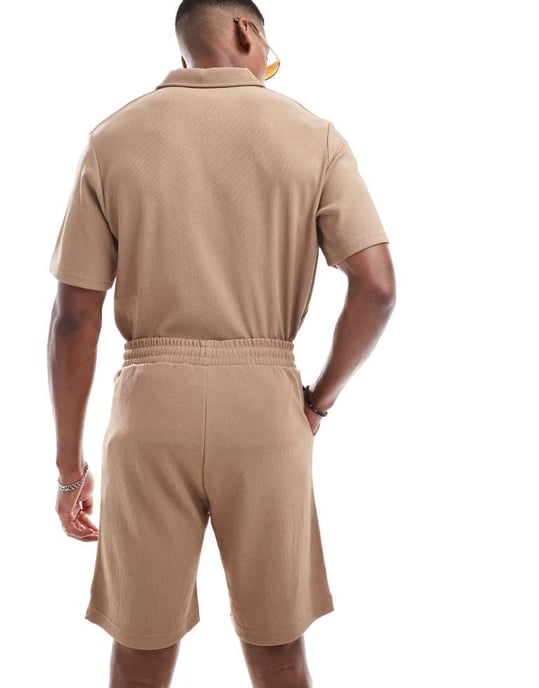 Jack & Jones co-ord plisse short in brown - Image 3