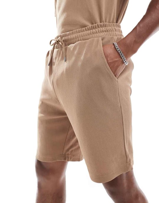 Jack & Jones co-ord plisse short in brown - Image 4
