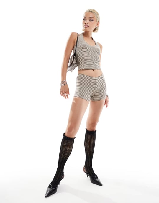 Motel sera striped micro short co-ord in neutral - Image 1