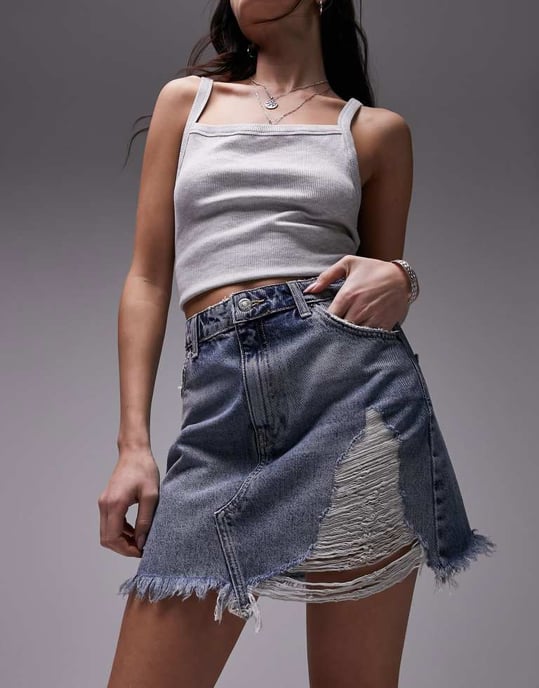 Topshop – Mellanblå denimkjol med extrema slitningar och hög midja - Image 4
