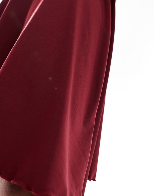 ASOS DESIGN shirred asymmetric skirt co-ord in wine - Image 3