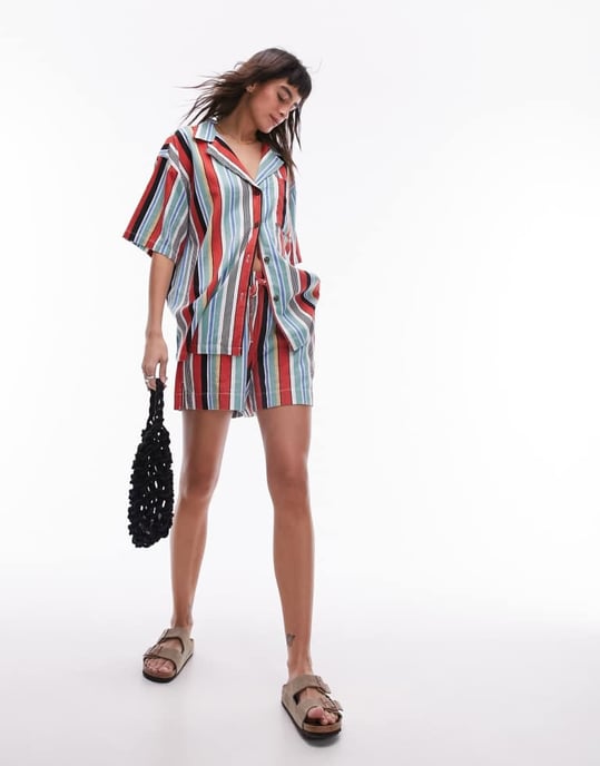 Topshop – Randiga linneshorts i flera färger, del av set - Image 3
