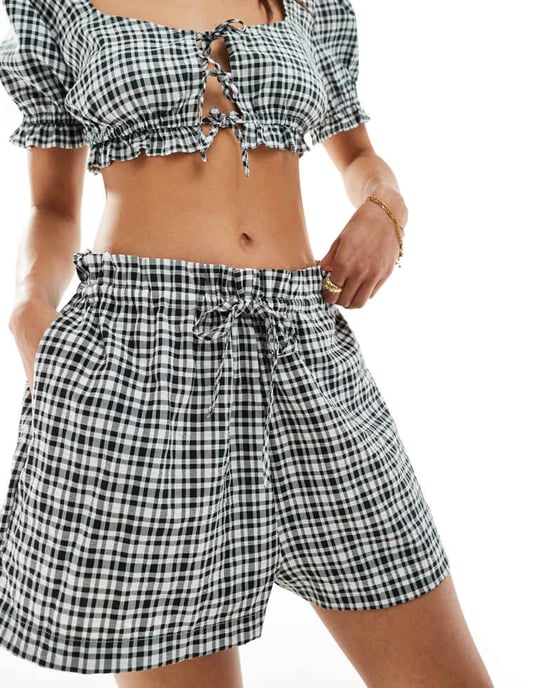 ASOS DESIGN short with ruffle detail in mono gingham co-ord - Image 2