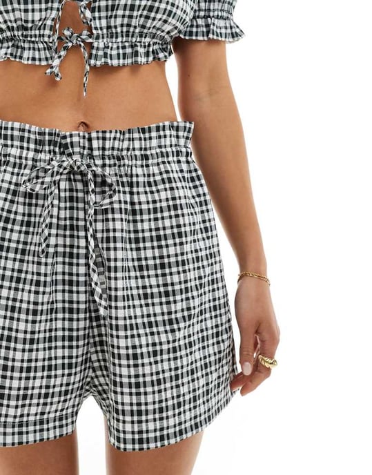 ASOS DESIGN short with ruffle detail in mono gingham co-ord - Image 4