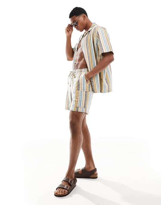 ASOS DESIGN Co-ord woven stripe cargo short - Image 4