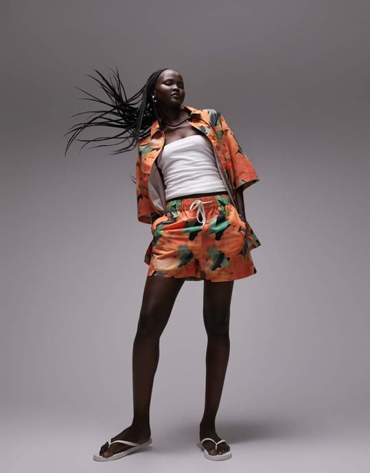 Topshop – Orangea shorts med mönster, del av set - Image 2