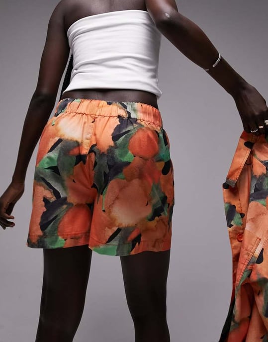 Topshop – Orangea shorts med mönster, del av set - Image 3