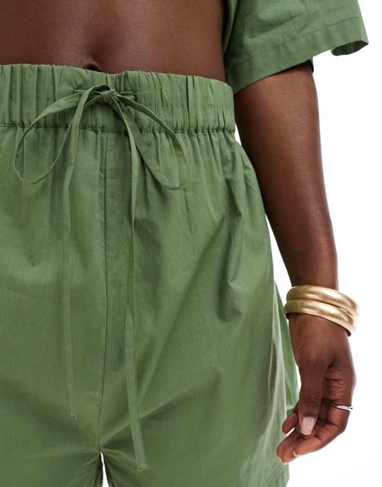 ASOS DESIGN cotton co-ord beach short in khaki - Image 2