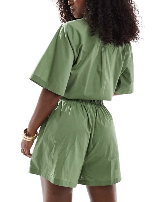 ASOS DESIGN cotton co-ord beach short in khaki - Image 3