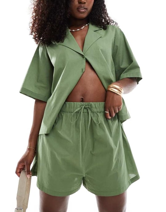 ASOS DESIGN cotton co-ord beach short in khaki - Image 4