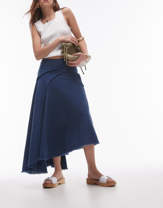 Topshop – Blå, tvättad, råsömmad, asymmetrisk kjol med osammanhängande sömmar - Image 4