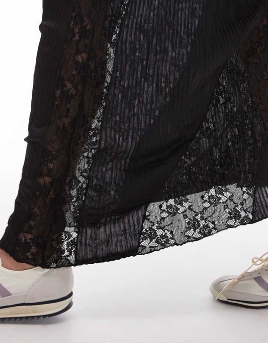 Topshop – Svart kjol i plisserad spetsmix med jerseymönster - Image 3