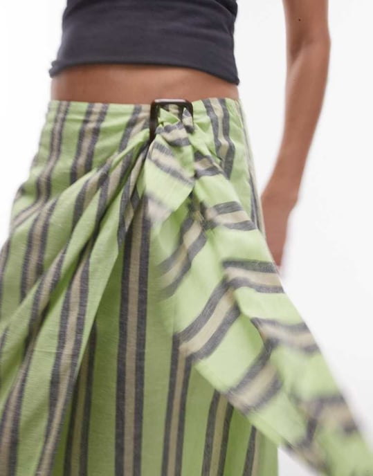 Topshop – Grön randig sarong med spänne - Image 3