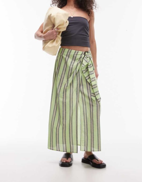 Topshop – Grön randig sarong med spänne - Image 4