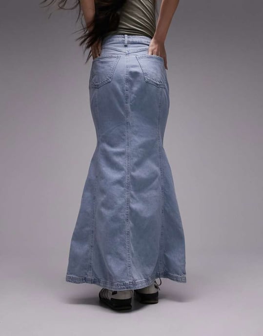 Topshop – Blektfärgad, fishtailkjol med hög midja och denim - Image 4