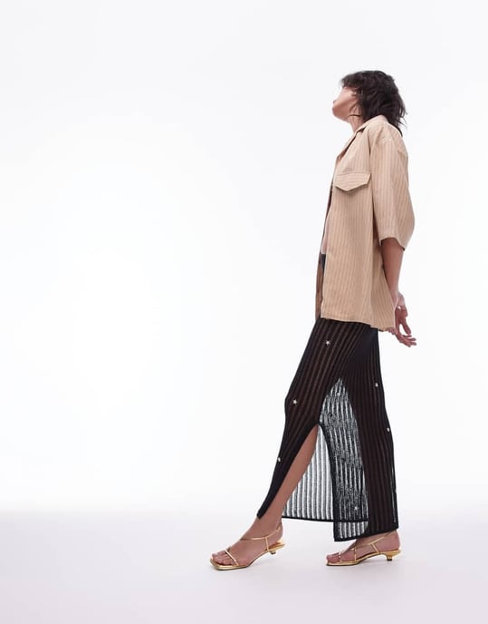 Topshop – Svart, stickad, skir, stickad kjol med sjöstjärnor - Image 4