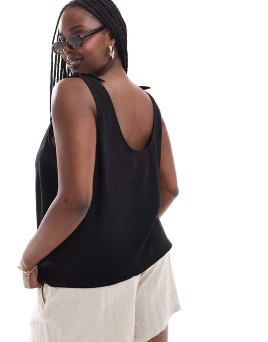 ASOS DESIGN Curve linen look cami with tie straps in black - Image 4