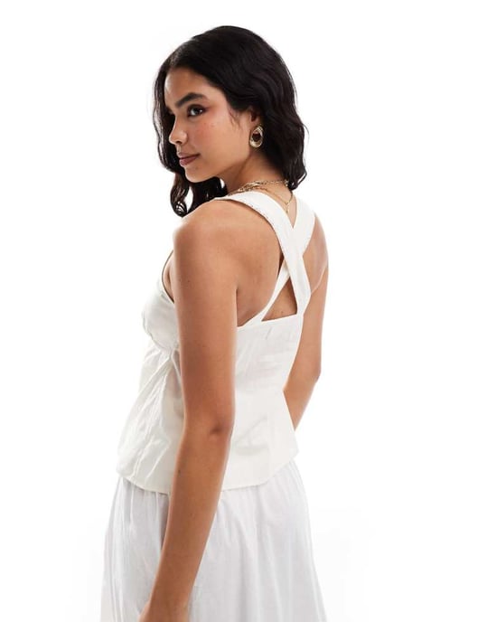 ASOS DESIGN cotton cami top with front ties in white - Image 2