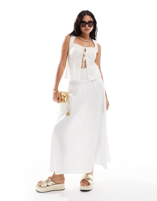 ASOS DESIGN cotton cami top with front ties in white - Image 3