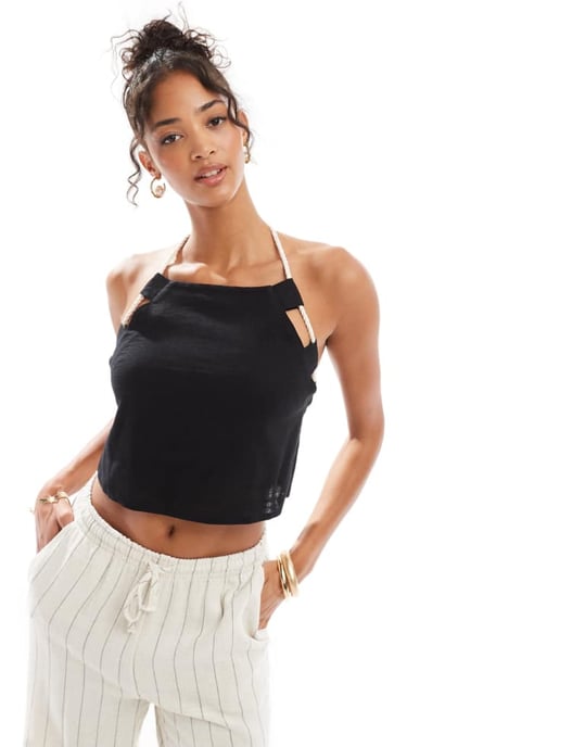 ASOS DESIGN rope detail cami top in black - Image 2