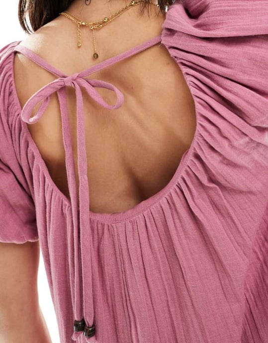 ASOS DESIGN short sleeve romper playsuit with bead detailing in mauve - Image 3