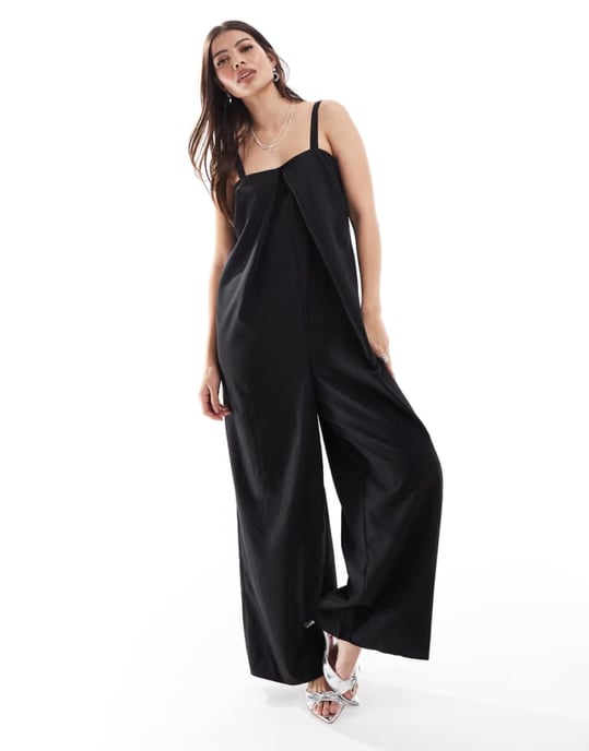 ONLY pleat detail wide leg jumpsuit in black - Image 1