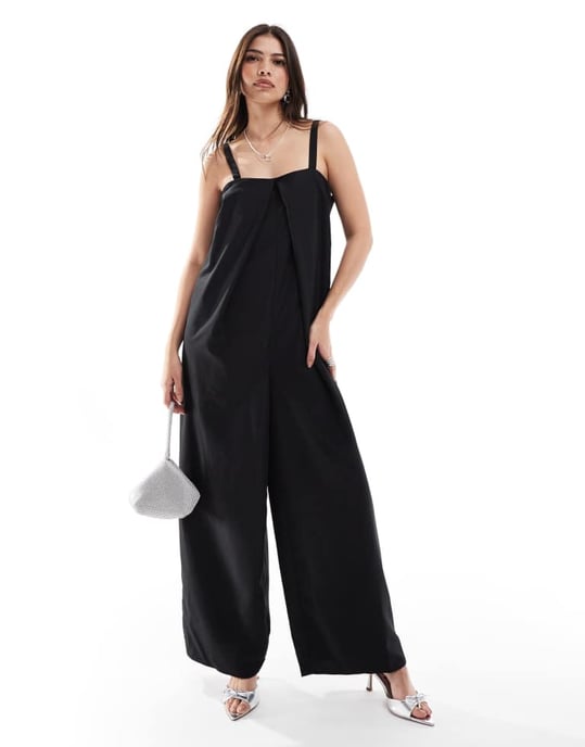 ONLY pleat detail wide leg jumpsuit in black - Image 3