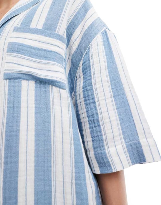 ASOS DESIGN oversized bowling shirt in pyjama stripe - Image 4