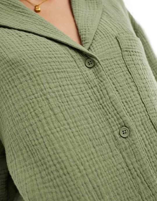 ASOS DESIGN cheesecloth shirt in olive - Image 2