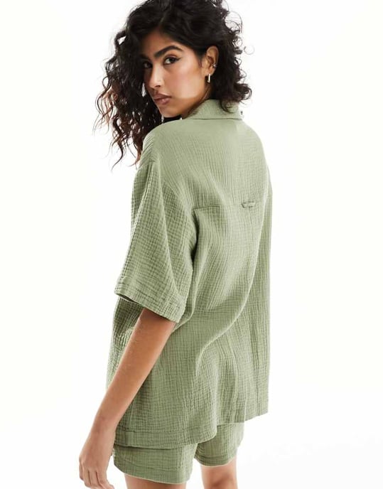 ASOS DESIGN cheesecloth shirt in olive - Image 3