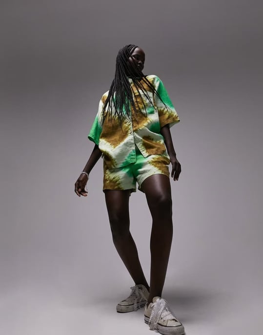 Topshop – Grön resortskjorta med batikmönster, del av set - Image 3