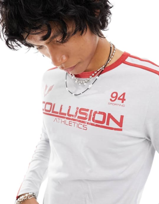COLLUSION – Grå långärmad t-shirt med smal passform och logotyp för fotboll - Image 3