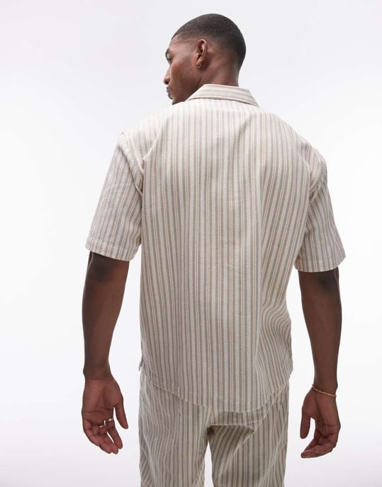 Topman – Krämfärgad, randig virkad skjorta med kort ärm, del av set - Image 2