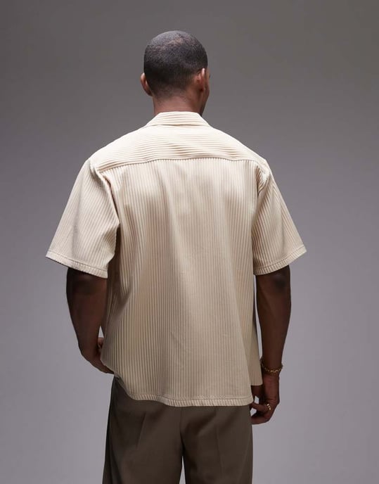 Topman – Stenfärgad plisserad skjorta med kort ärm och normal passform - Image 4