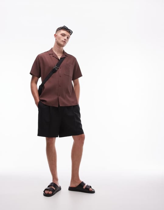 Topman – Lilafärgad plisserad skjorta med kort ärm och regular fit - Image 1