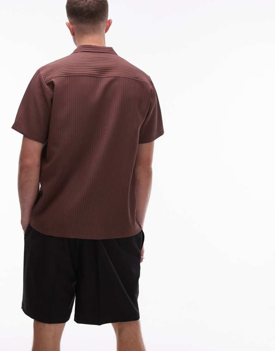 Topman – Lilafärgad plisserad skjorta med kort ärm och regular fit - Image 3