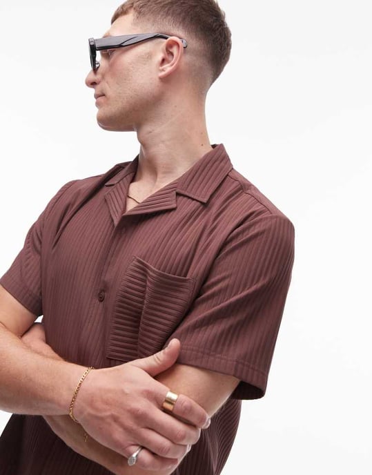 Topman – Lilafärgad plisserad skjorta med kort ärm och regular fit - Image 4