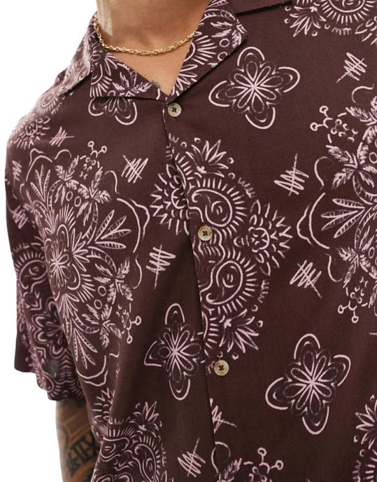 ASOS DESIGN co-ord relaxed revere shirt with bandana print in burgundy - Image 2