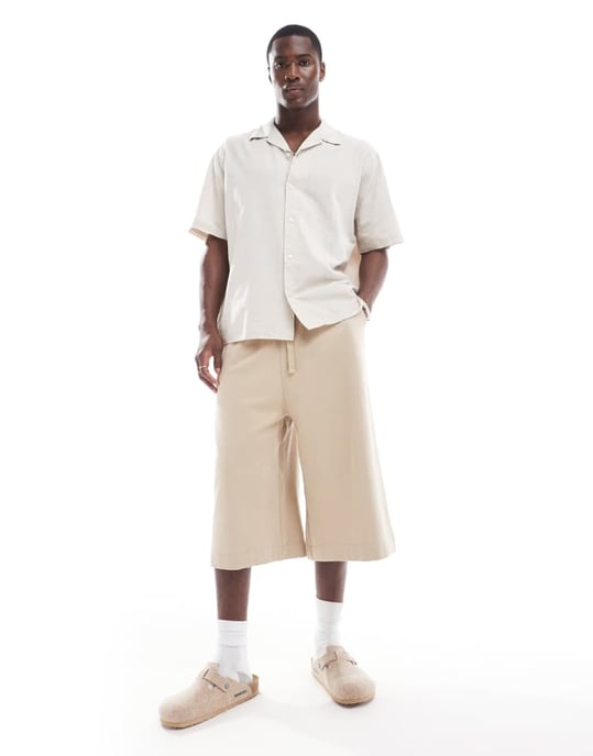 Selected – Beige skjorta med reverskrage och överdimensionerad linneblandning - Image 2