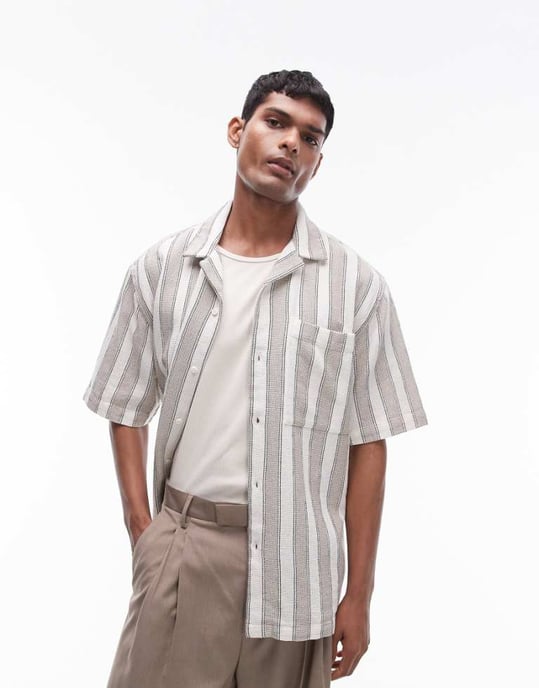Topman – Multifärgad, randig skjorta med kort ärm och textur - Image 1
