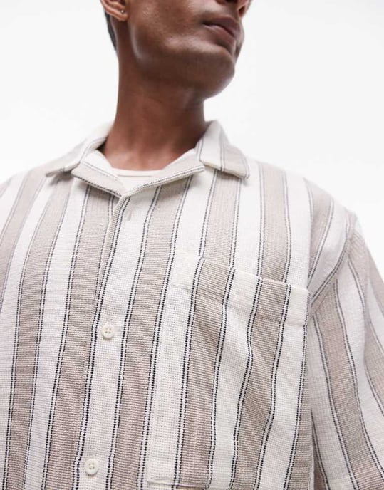 Topman – Multifärgad, randig skjorta med kort ärm och textur - Image 3