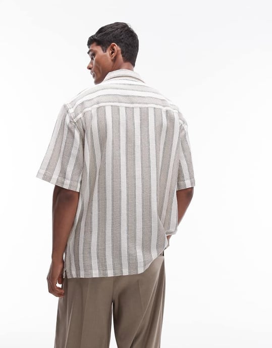 Topman – Multifärgad, randig skjorta med kort ärm och textur - Image 4